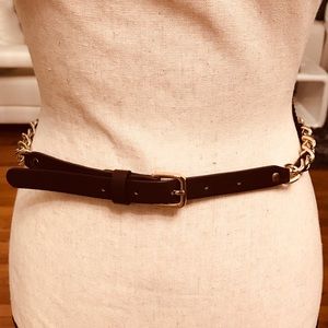 Women Brown Gold Chain Skinny Belt
